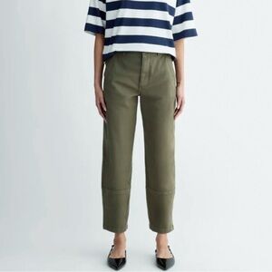 EVERLANE Army Green Cotton Canvas Barrel Leg Utility High Waist Pants Size 12